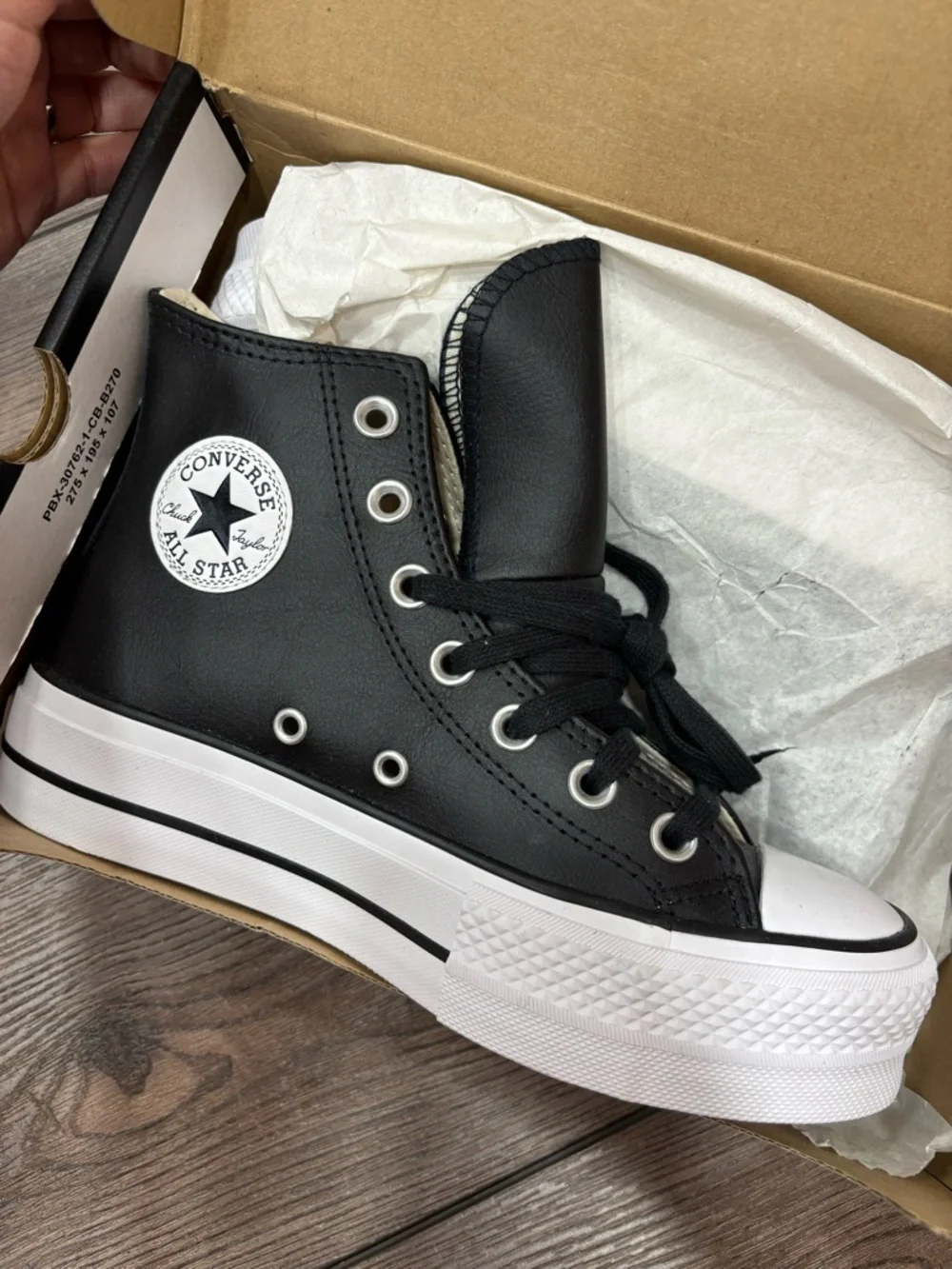 Converse Platform leather High Top Sneakers in Black and White - Picture 1 of 7